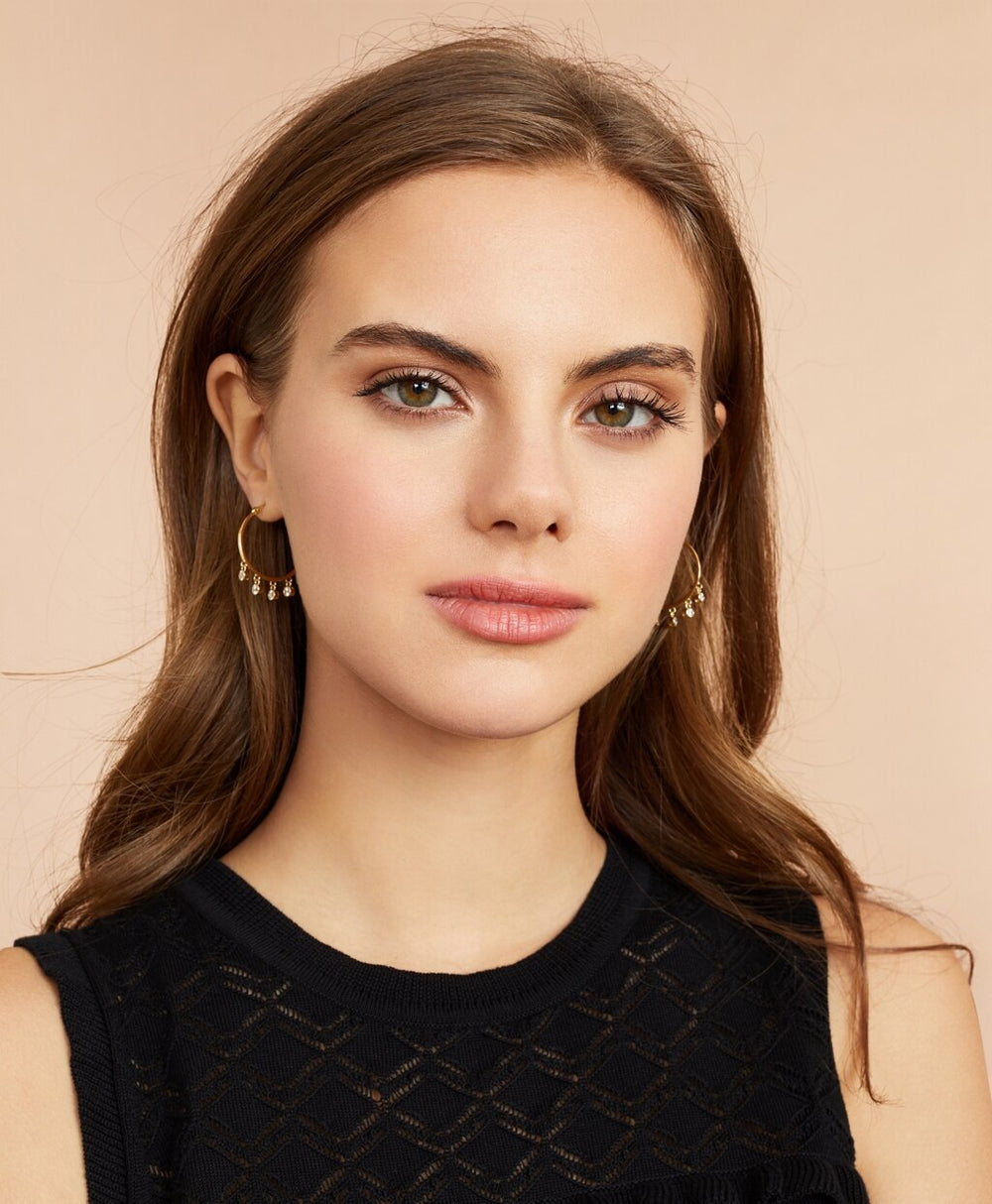 Demi-Fine Crystal-Pendant Hoop Earrings