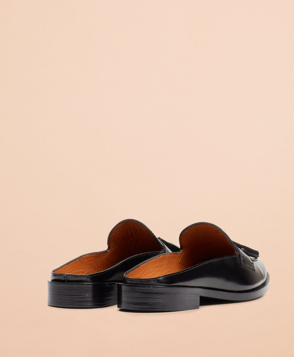 Leather Tassel Loafer Mules