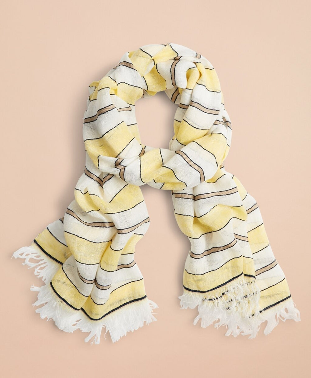 Striped Linen-Cotton Gauze Scarf
