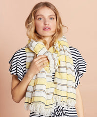 Striped Linen-Cotton Gauze Scarf