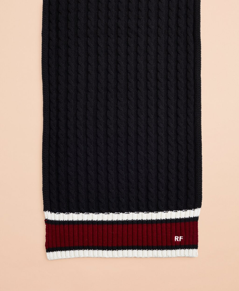Striped Cable-Knit Wool-Cotton Scarf