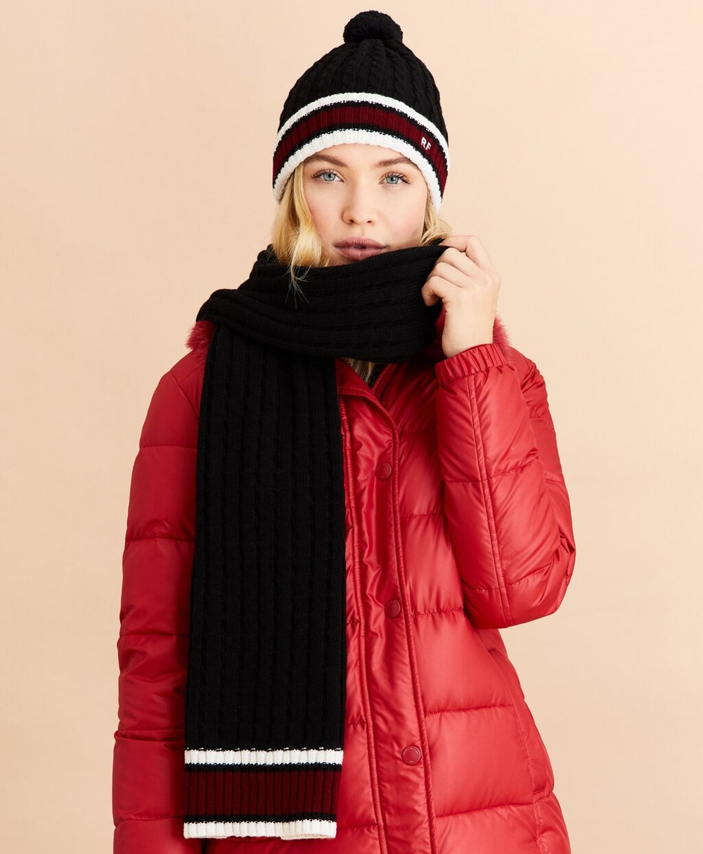 Striped Cable-Knit Wool-Cotton Scarf