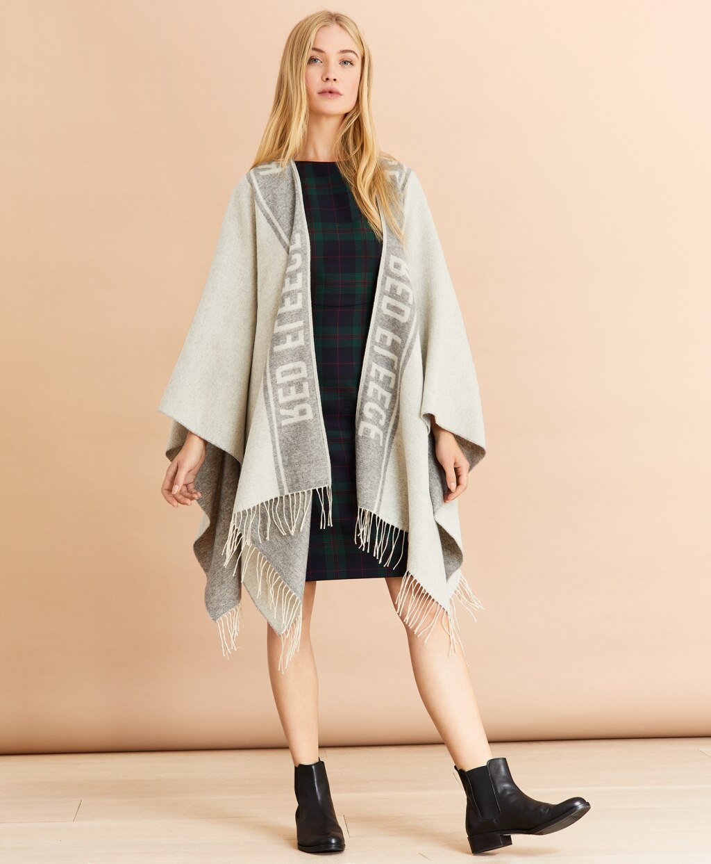 Logo-Pattern Wool-Blend Ruana