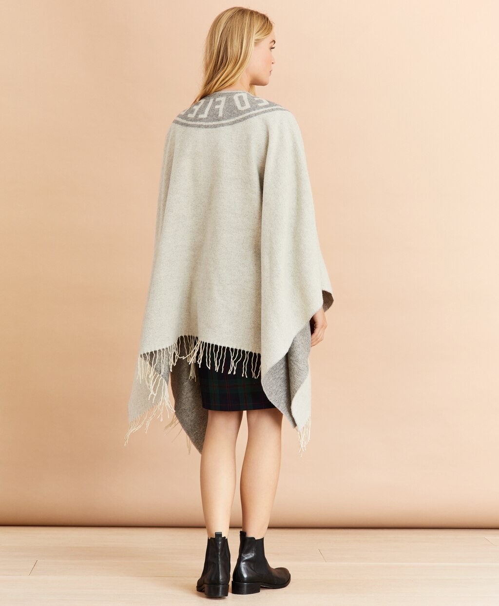 Logo-Pattern Wool-Blend Ruana