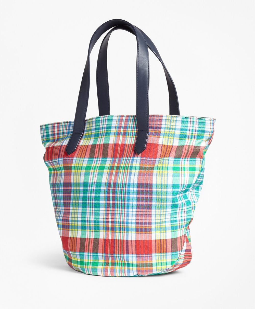 Madras-Print Canvas Tote Bag