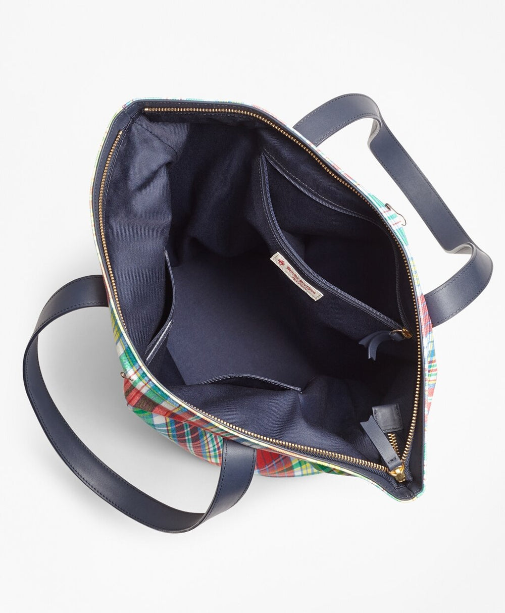 Madras-Print Canvas Tote Bag