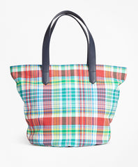 Madras-Print Canvas Tote Bag