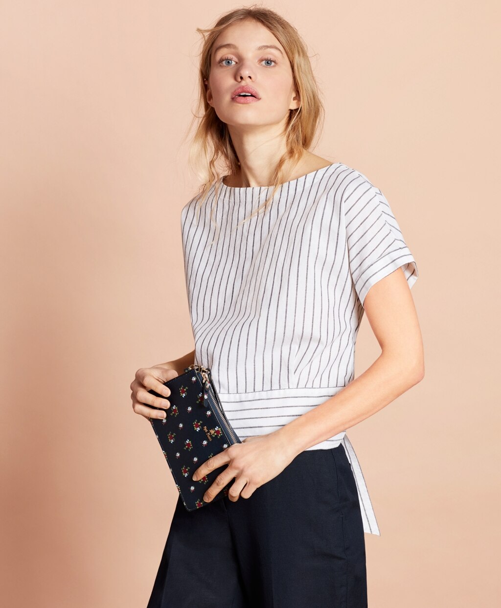 Floral-Print Saffiano Leather Wristlet Clutch