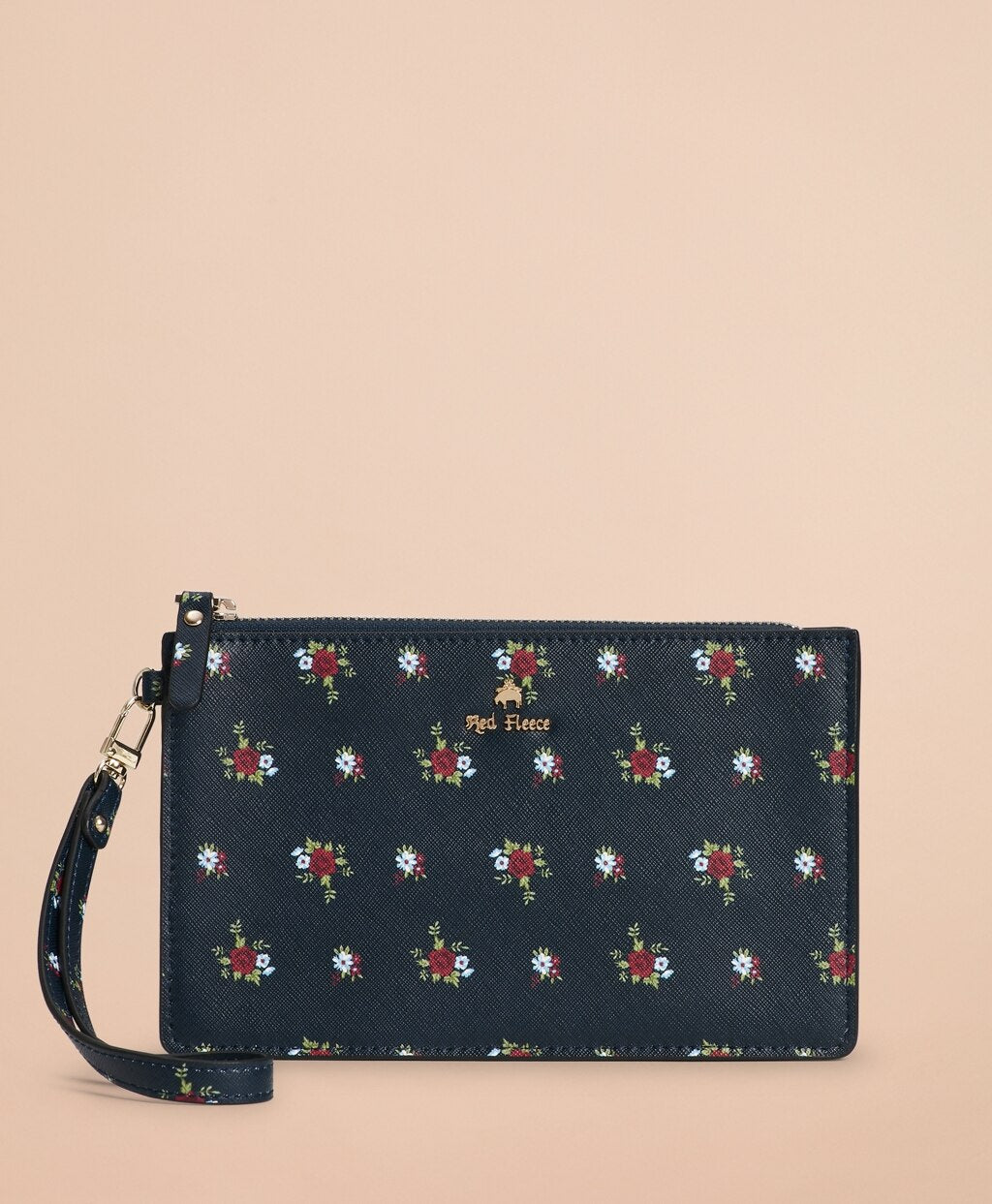 Floral-Print Saffiano Leather Wristlet Clutch