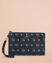 Floral-Print Saffiano Leather Wristlet Clutch