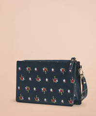 Floral-Print Saffiano Leather Wristlet Clutch