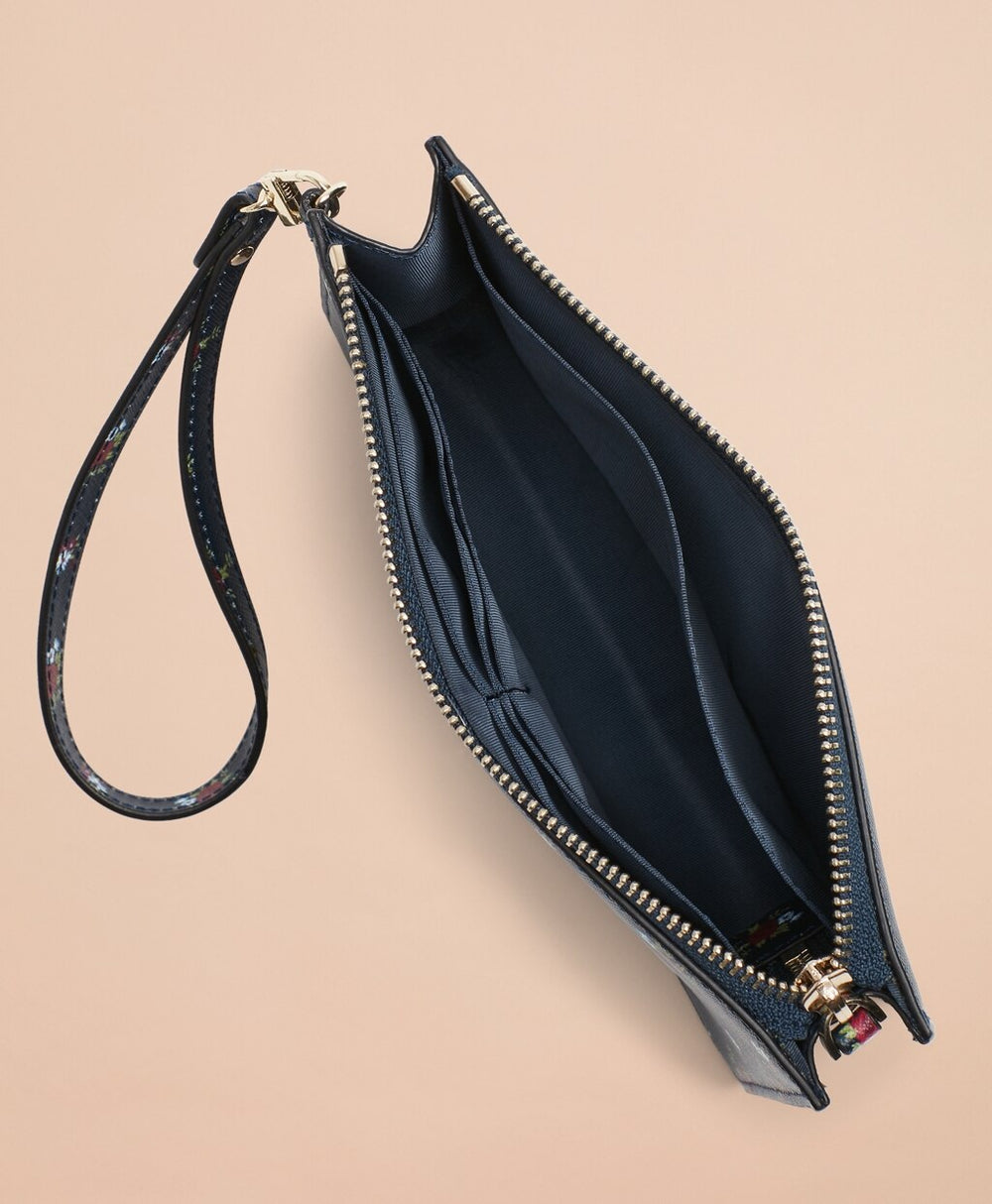 Floral-Print Saffiano Leather Wristlet Clutch