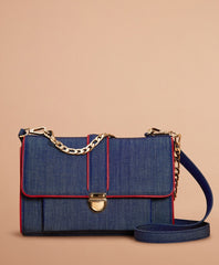 Denim Chain-Strap Shoulder Bag