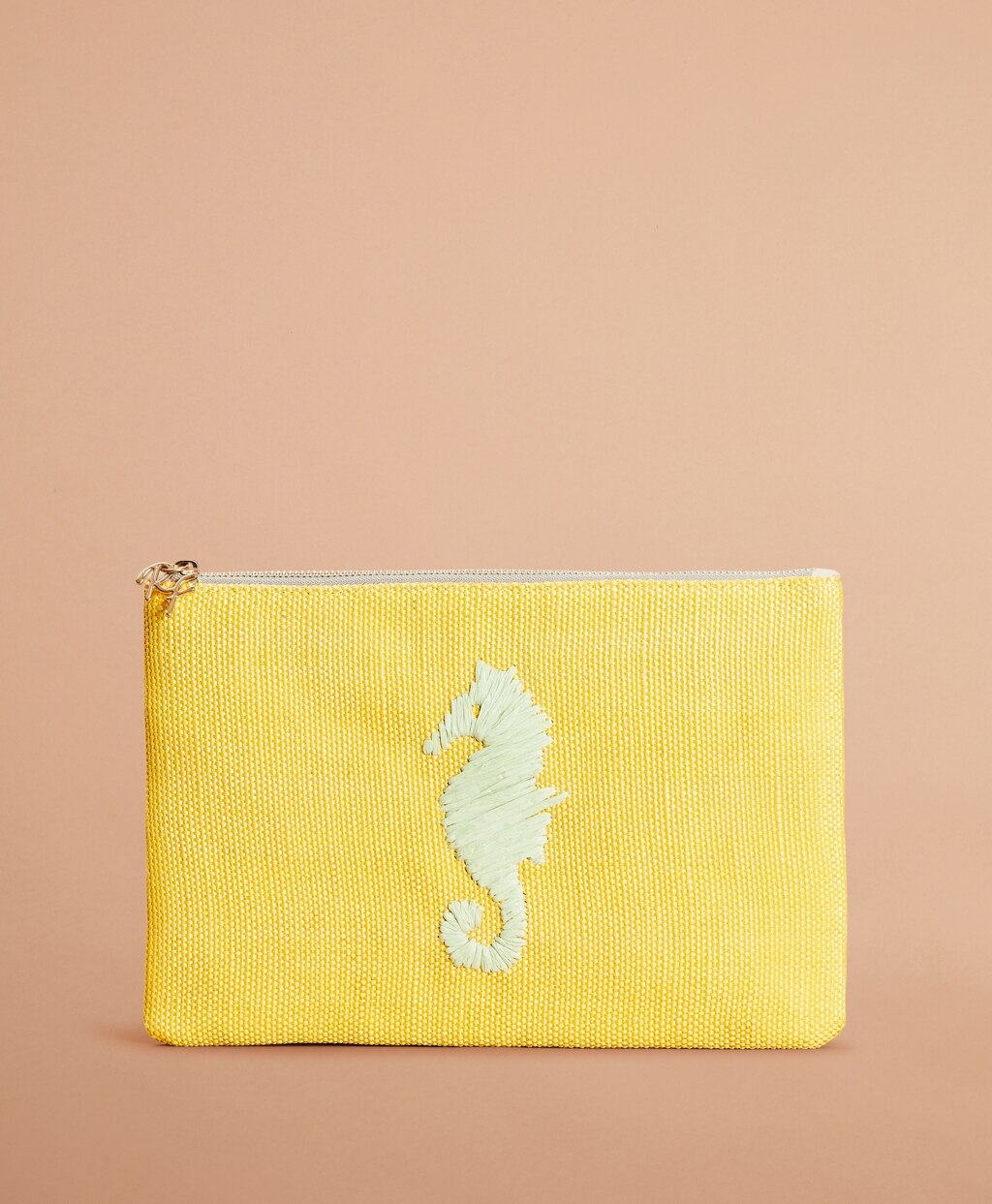 Seahorse-Embroidered Canvas Clutch
