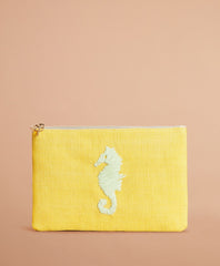 Seahorse-Embroidered Canvas Clutch
