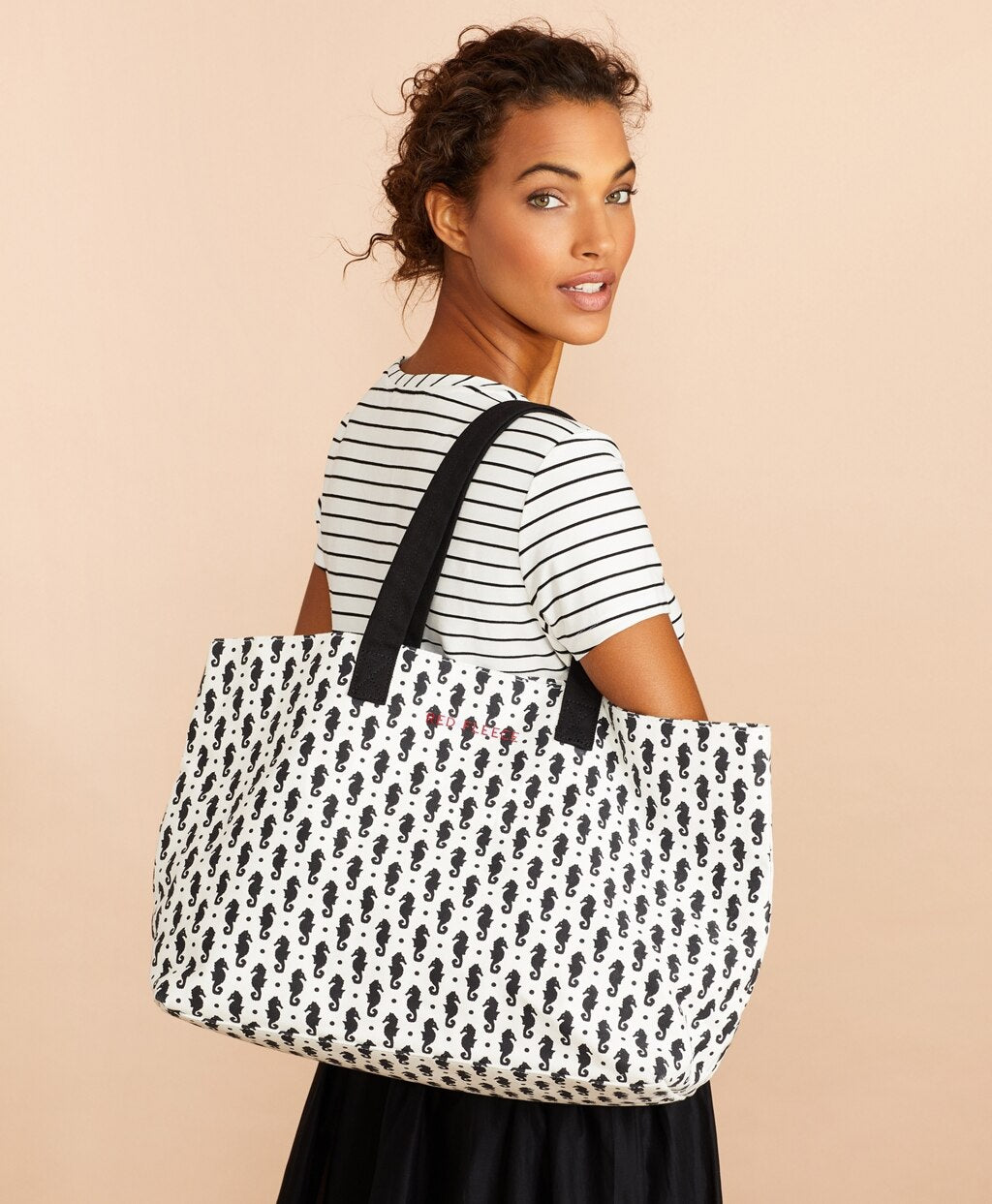 Seahorse-Print Canvas Tote Bag