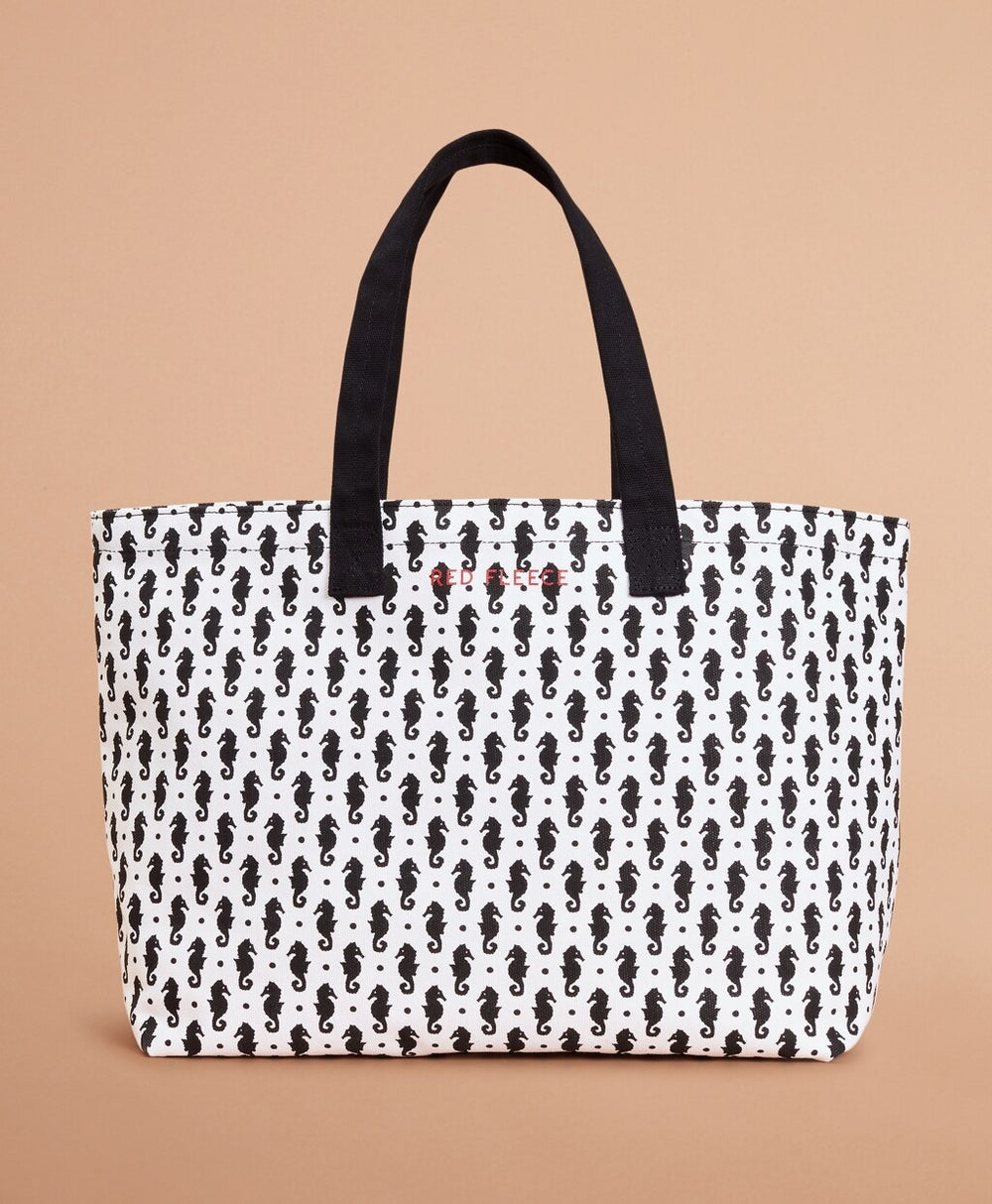 Seahorse-Print Canvas Tote Bag