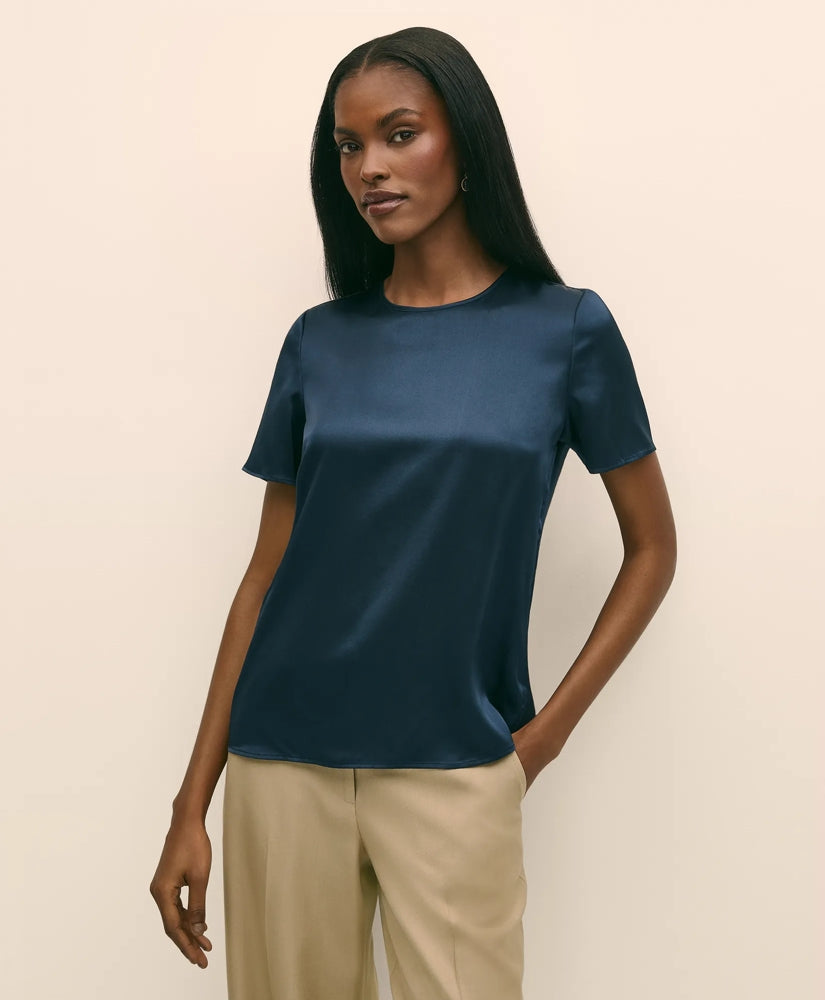 Short-Sleeve Top in Washable Silk Charmeuse