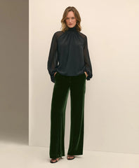 Silk Contrast-Sleeve Blouse