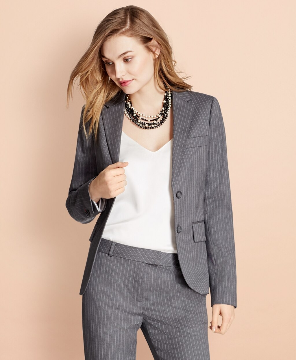 Pinstripe Stretch Wool Two-Button Jacket