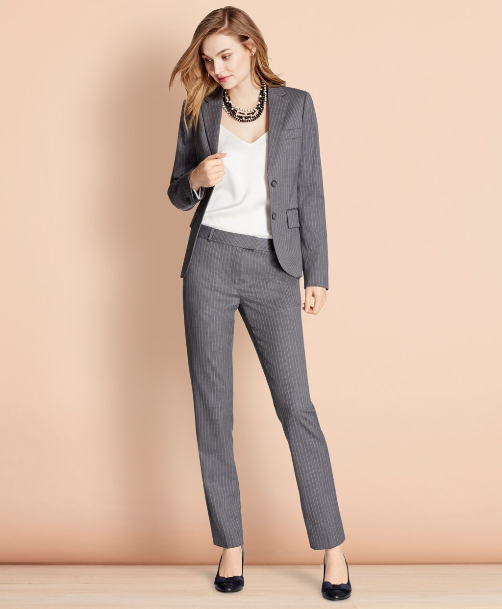 Pinstripe Stretch Wool Two-Button Jacket