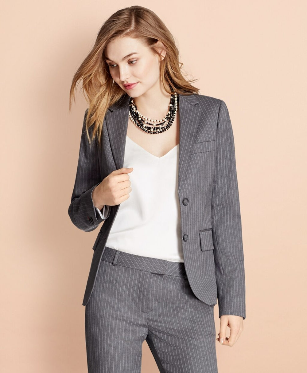 Pinstripe Stretch Wool Two-Button Jacket