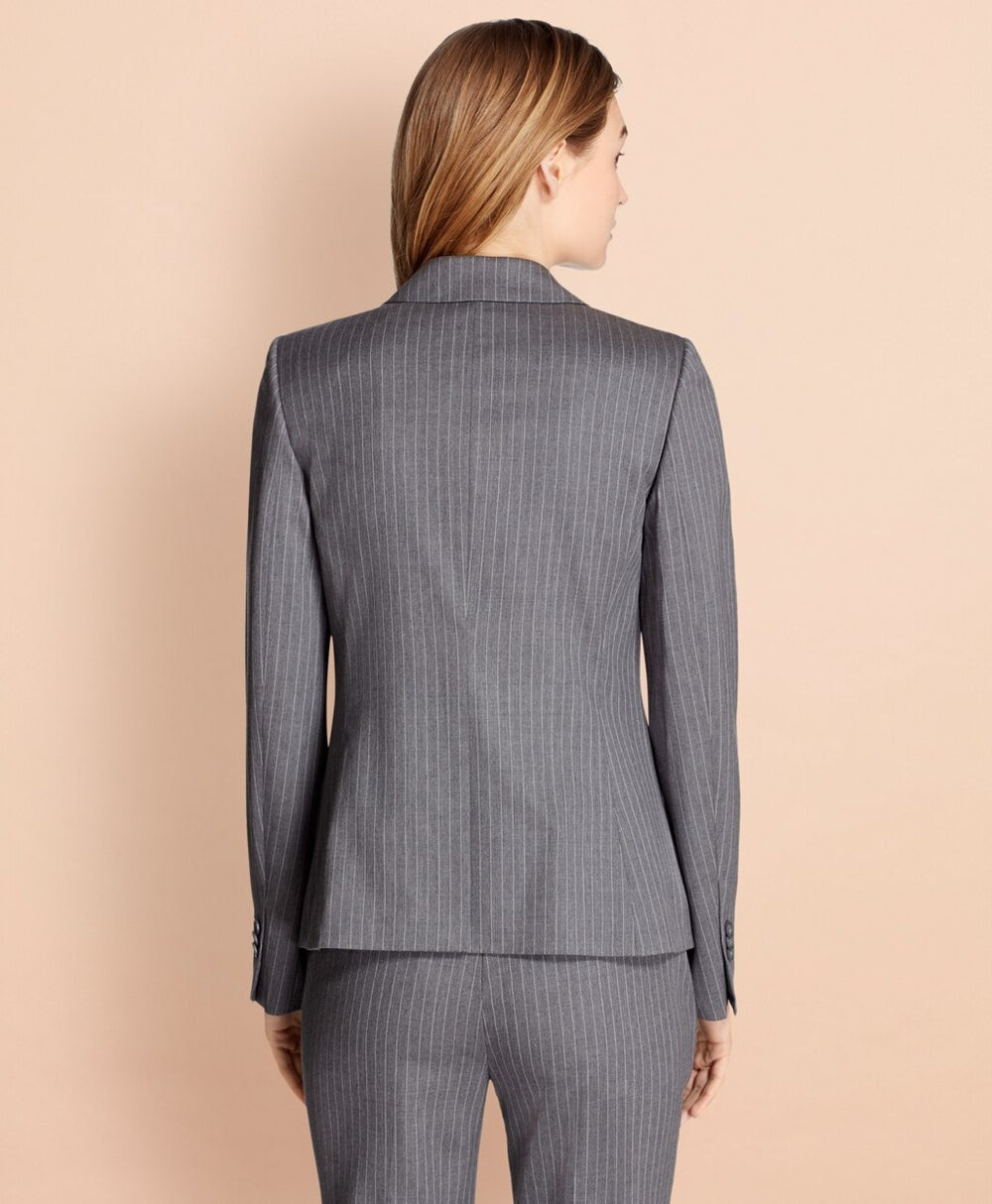 Pinstripe Stretch Wool Two-Button Jacket