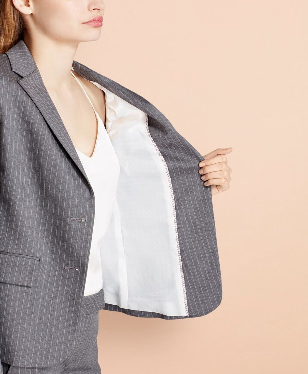 Pinstripe Stretch Wool Two-Button Jacket