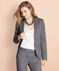 Pinstripe Stretch Wool Two-Button Jacket