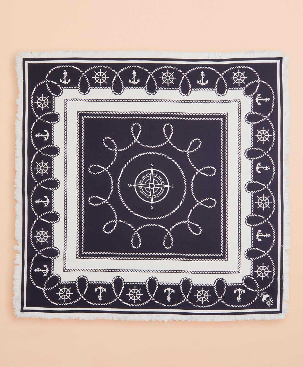 Nautical-Print Silk Square Scarf