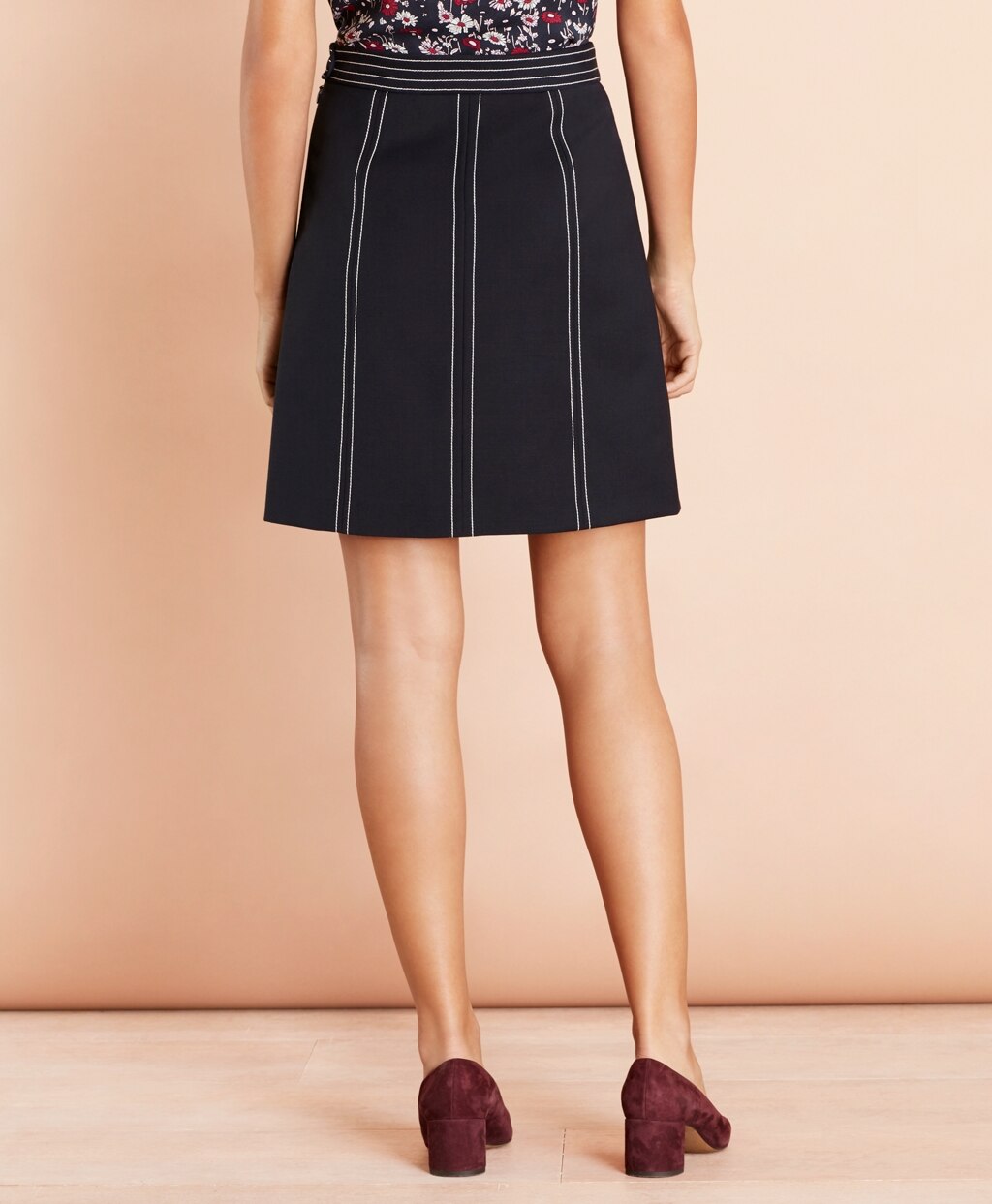 Topstitched Wool-Blend Crepe A-Line Skirt