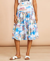 Costal-Print Cotton Midi Skirt