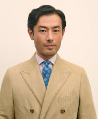 Slim Fit Cotton-Linen Herringbone Double-Breasted Suit Jacket