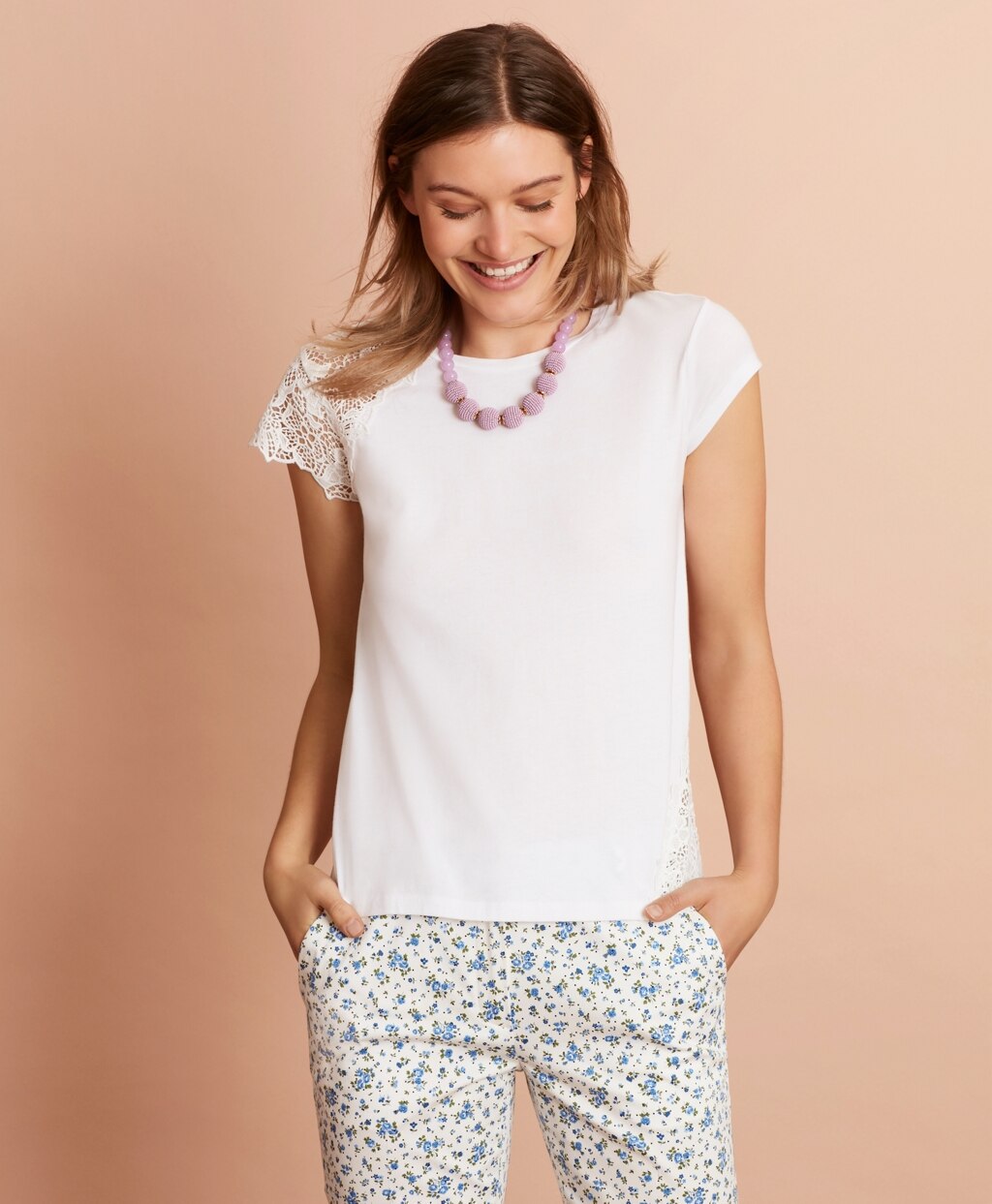 Floral Lace-Trimmed T-Shirt