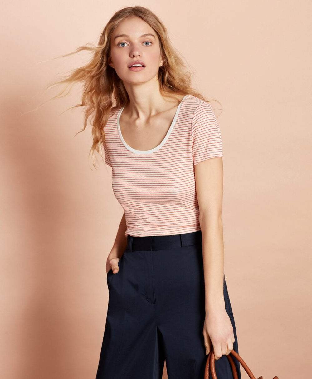 Striped Linen-Blend Scoop-Neck T-Shirt