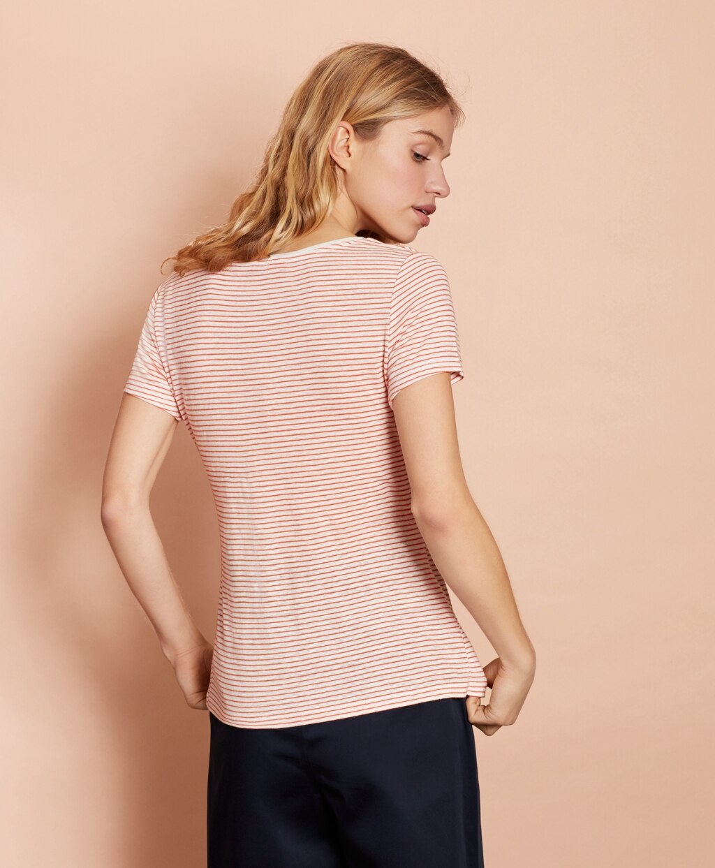 Striped Linen-Blend Scoop-Neck T-Shirt
