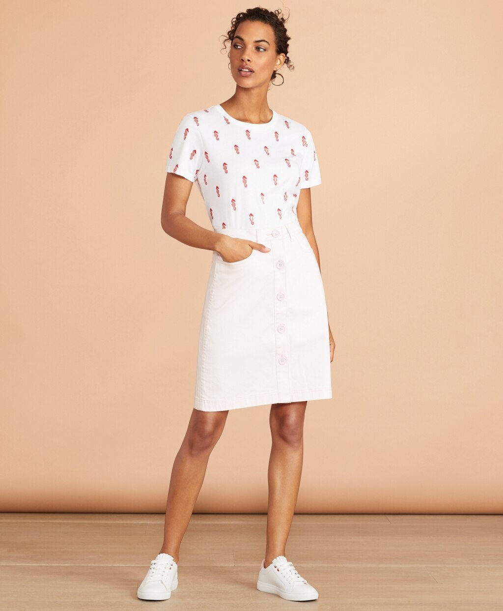 Sequined Seahorse-Print Cotton T-Shirt