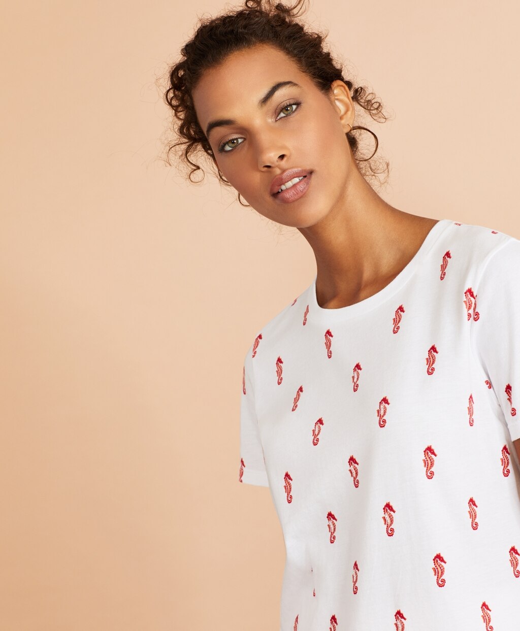 Sequined Seahorse-Print Cotton T-Shirt