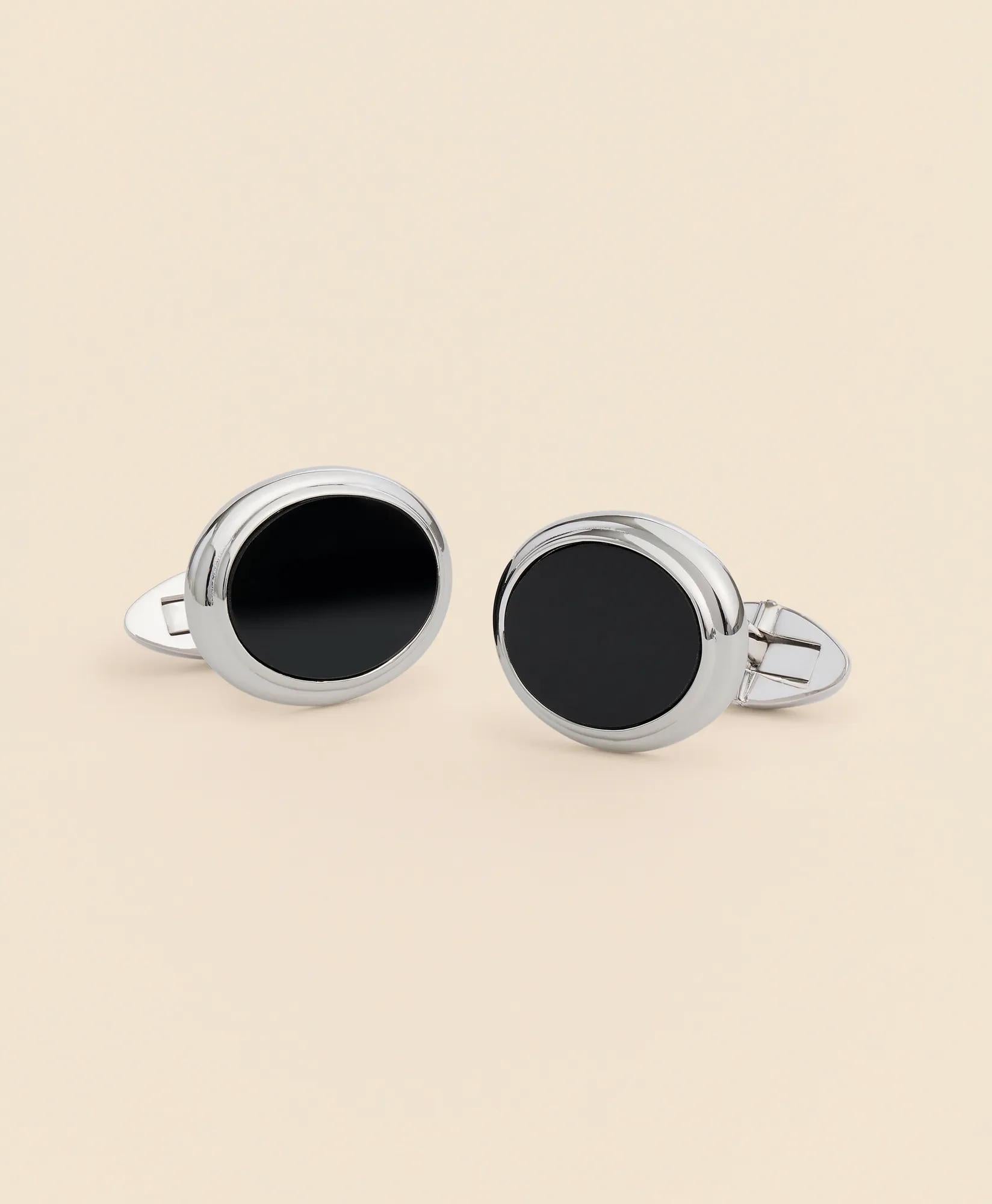 Sterling Silver Onyx Oval Rhodium-Plated Cufflinks