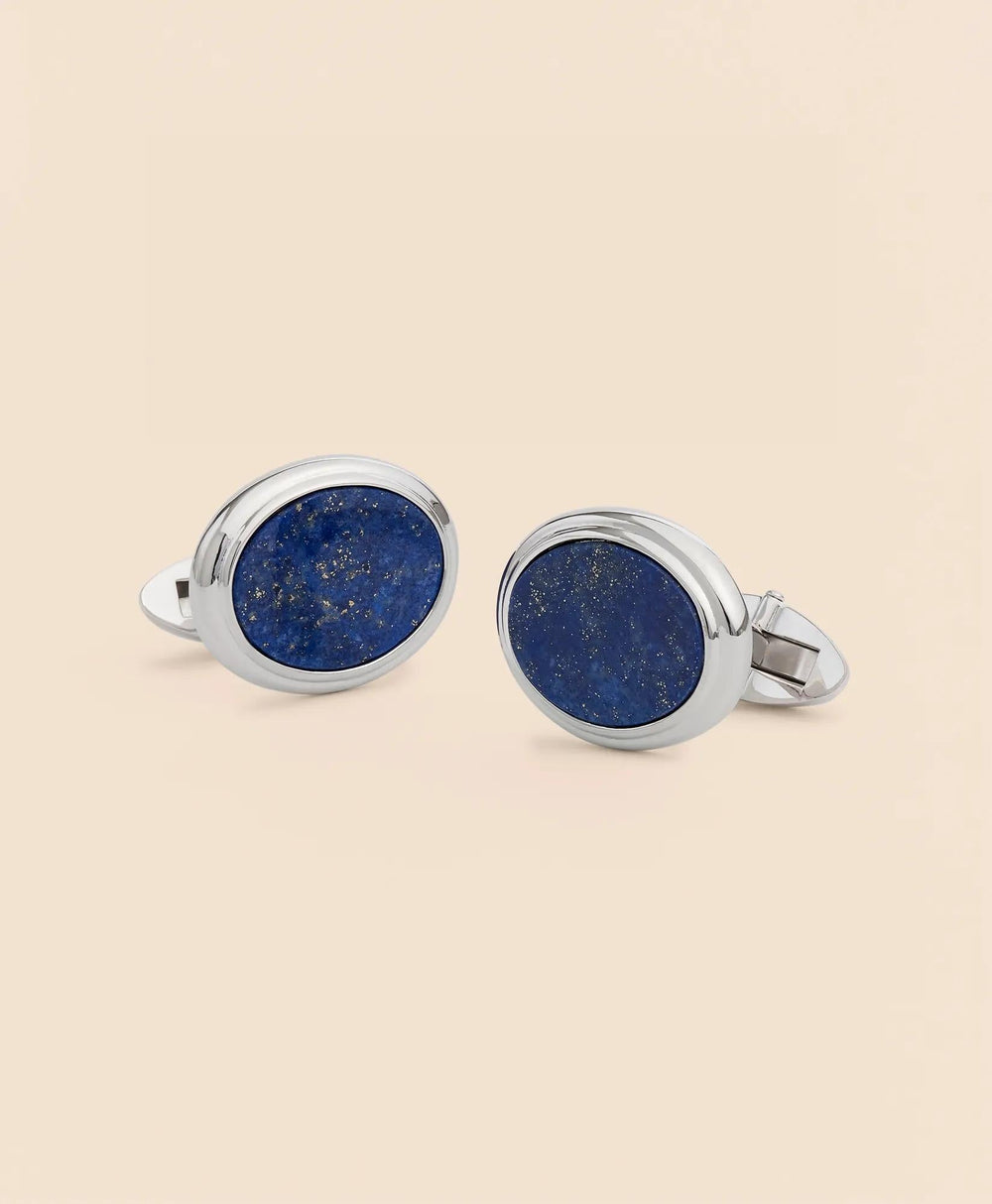 Sterling Silver Oval Rhodium-Plated Cufflinks
