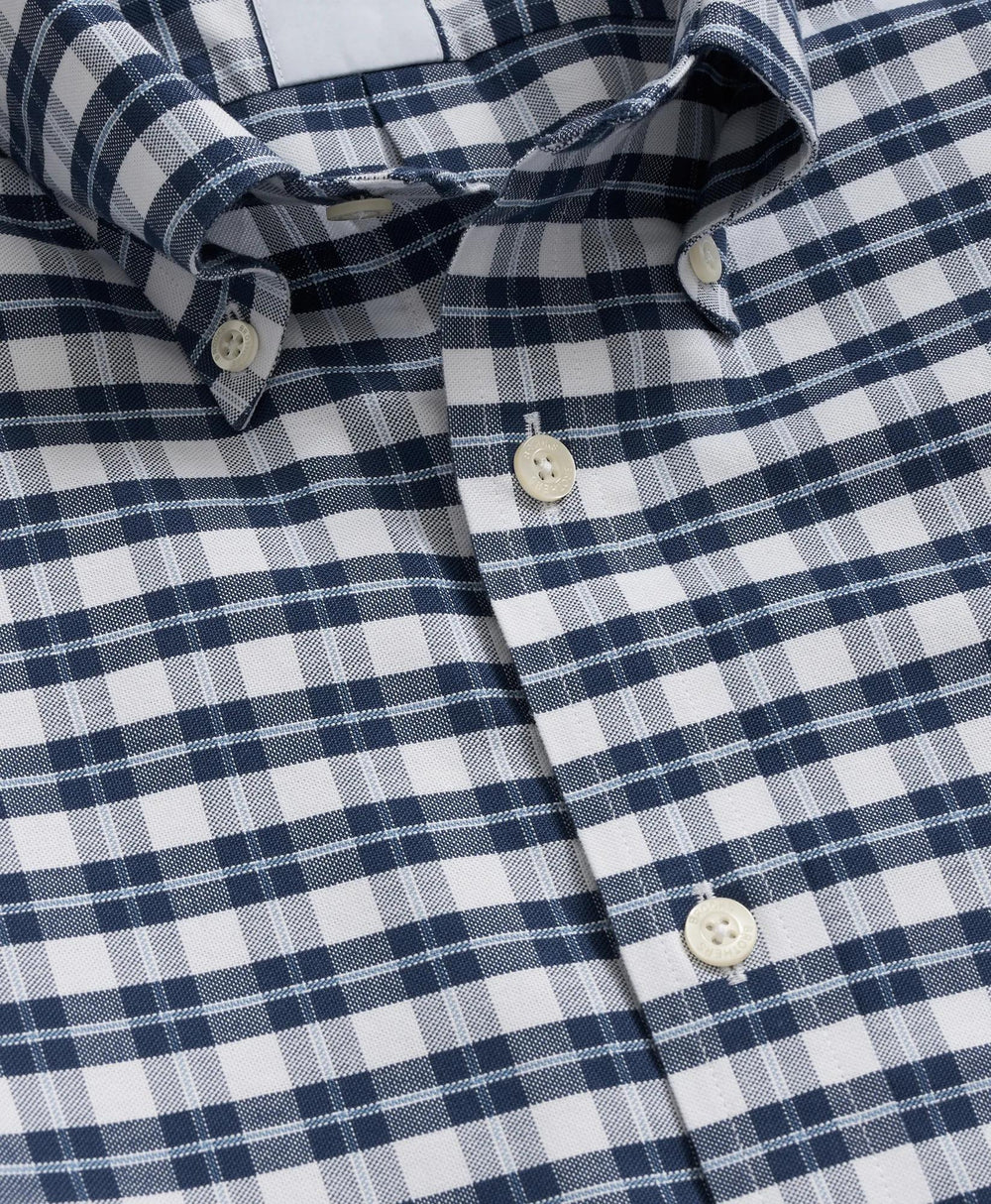Stretch Cotton Non-Iron Oxford Polo Button Down Collar Checked Shirt