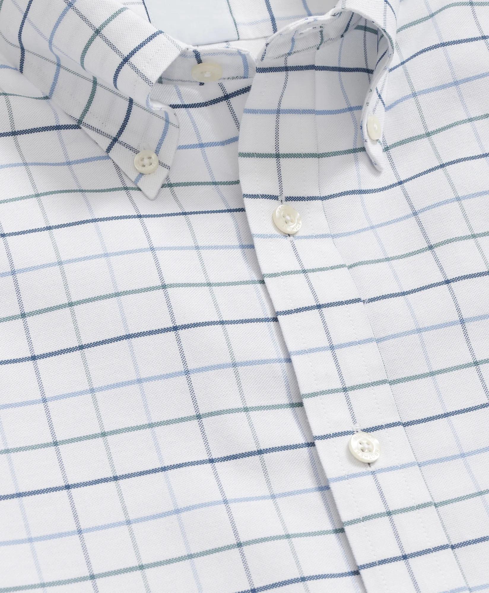 Fine Windowpane Shirt Stretch Cotton Non-Iron Oxford Polo Button Down Collar