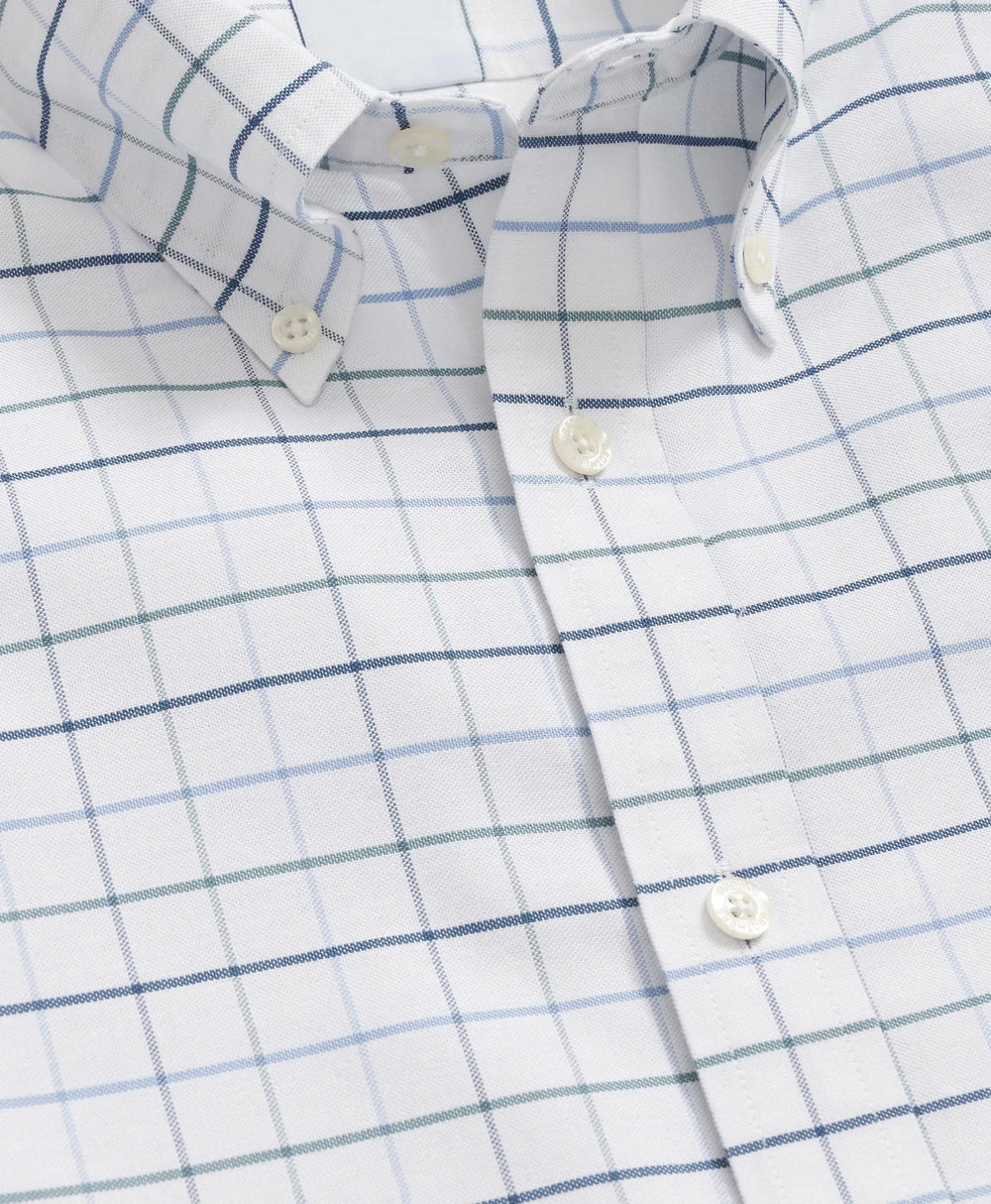 Fine Windowpane Shirt Stretch Cotton Non-Iron Oxford Polo Button Down Collar
