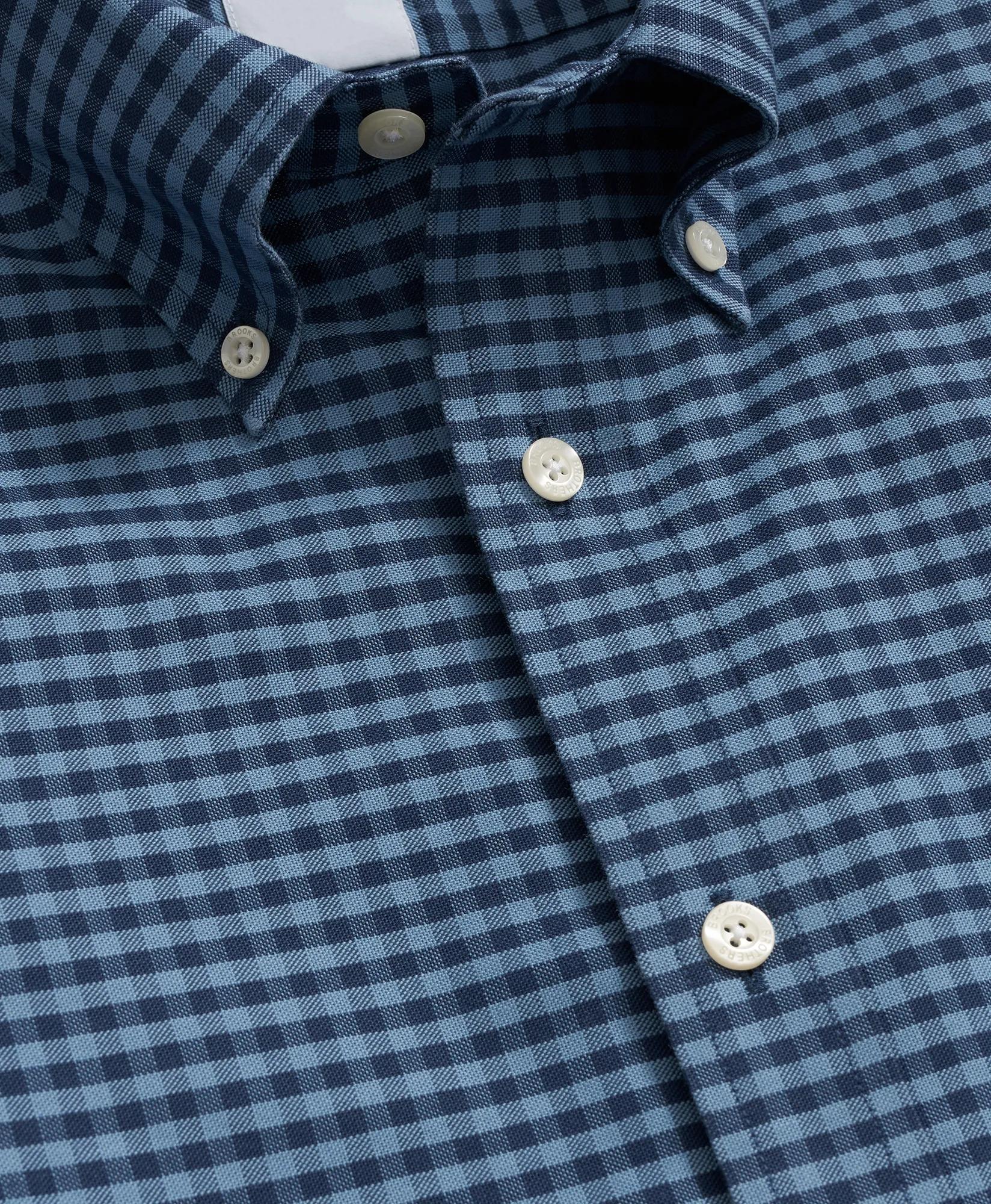 Gingham Shirt Stretch Cotton Non-Iron Oxford Polo Button Down Collar