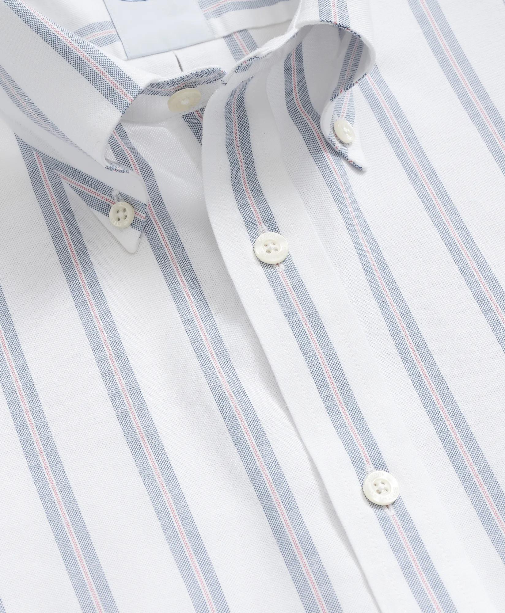Striped Short-Sleeve Shirt Stretch Cotton Non-Iron Oxford Polo Button Down Collar