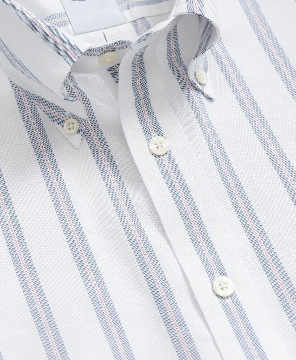 Striped Short-Sleeve Shirt Stretch Cotton Non-Iron Oxford Polo Button Down Collar