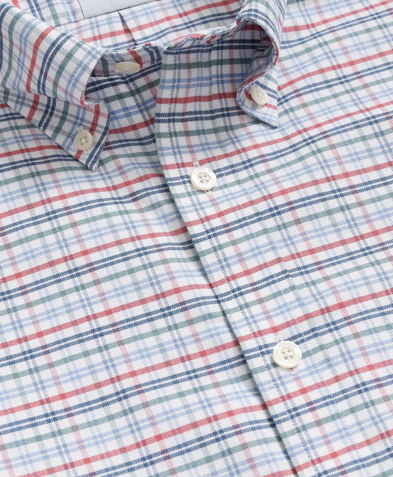 Stretch Cotton Non-Iron Oxford Polo Button Down Collar Windowpane Short-Sleeve Shirt