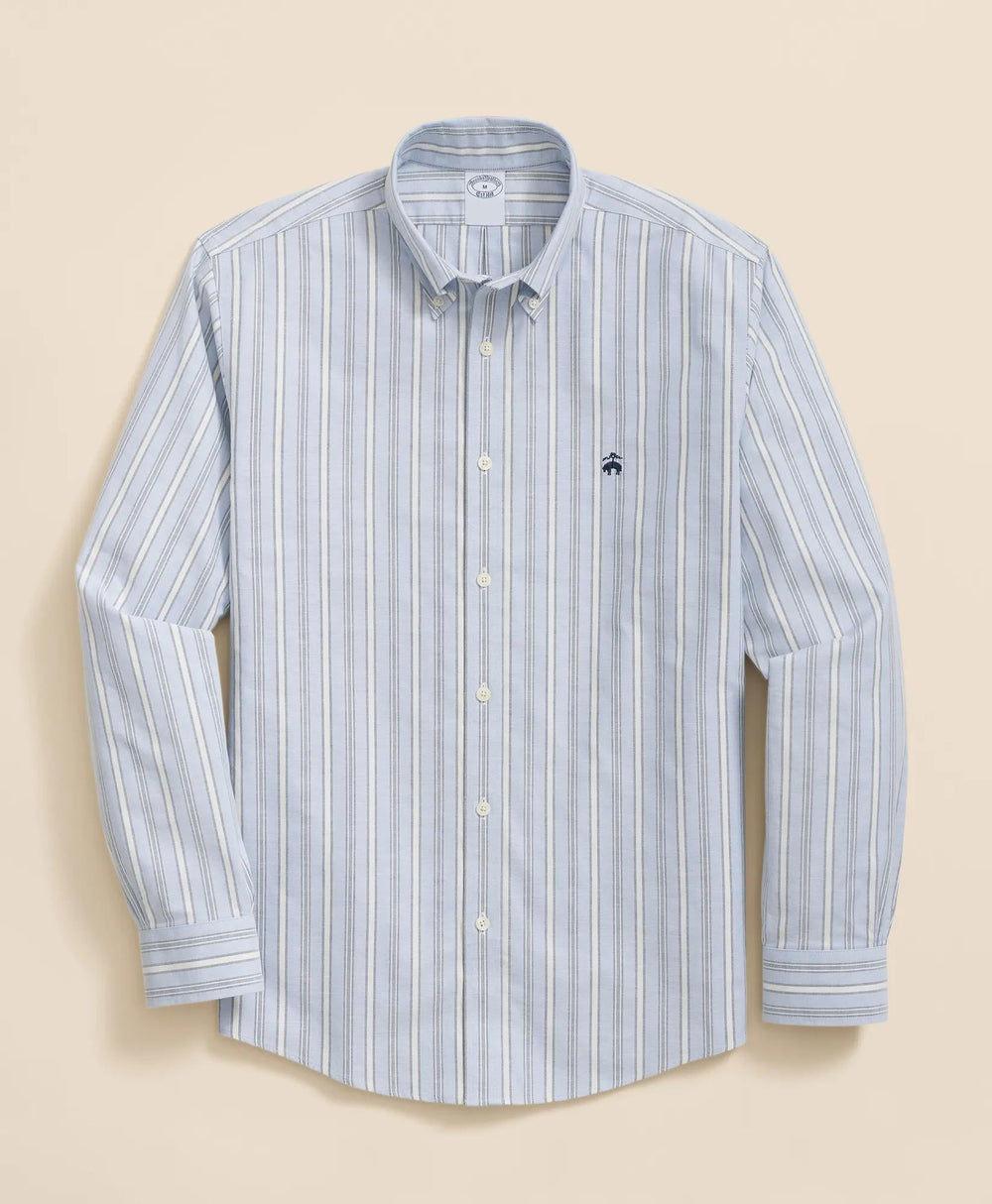Stretch Non-Iron Oxford Button-Down Collar Outline Stripe Sport Shirt