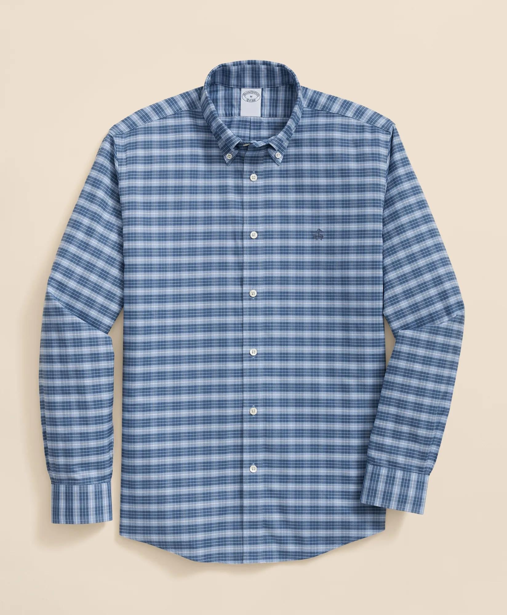 Stretch Non-Iron Oxford Button-Down Collar Tartan Sport Shirt