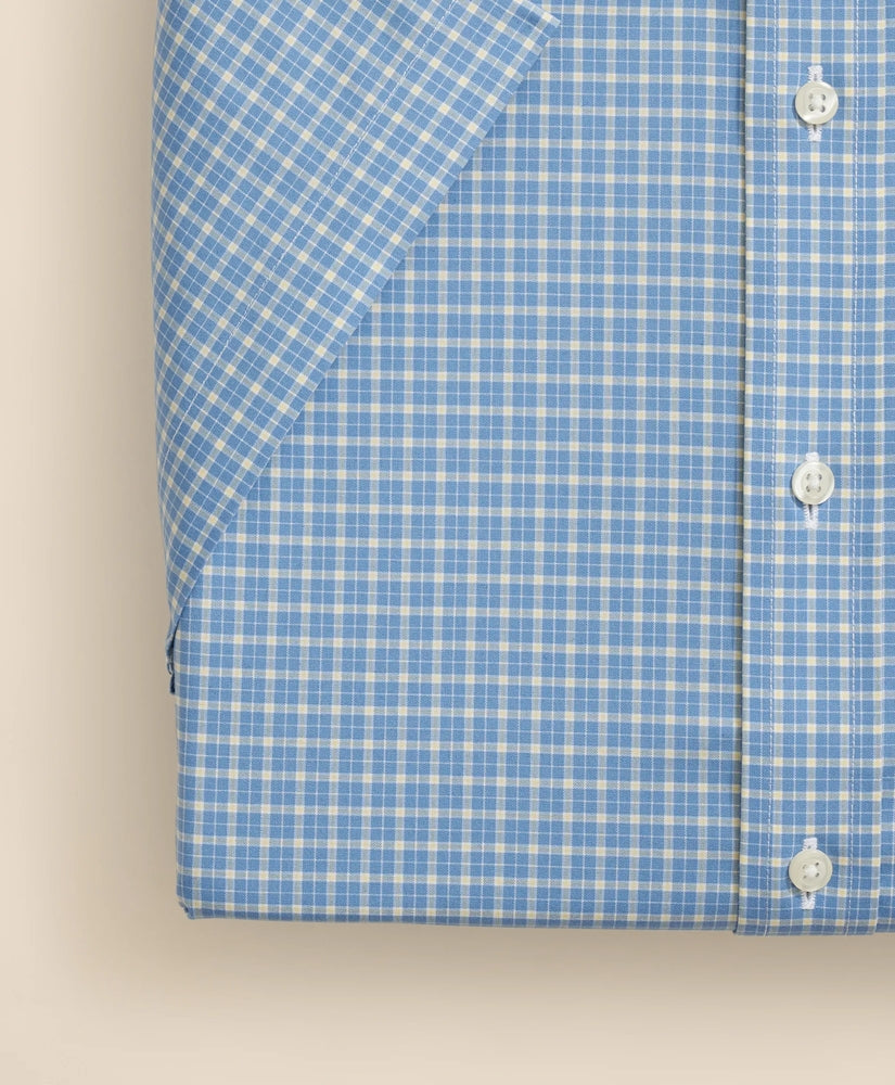 Checked Short-Sleeve Dress Shirt Stretch Supima® Cotton Non-Iron Broadcloth Polo Button-Down Collar